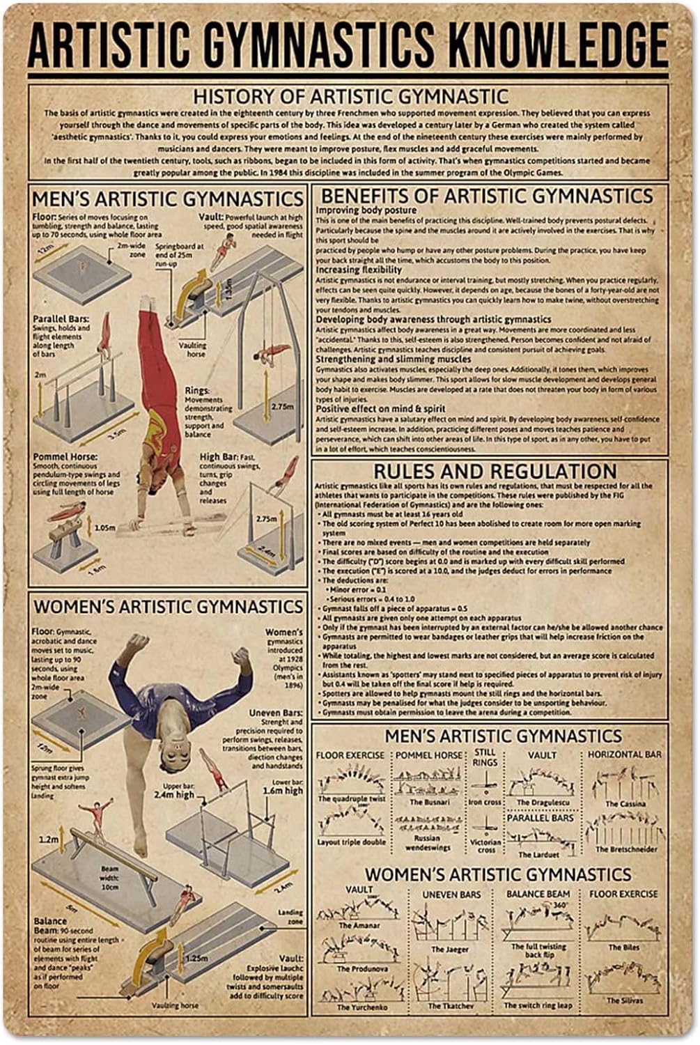 Vintage Collectible Posters - Insegna in Metallo sulla Ginnastica Artistica,