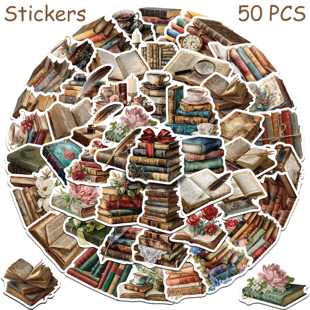 Vintage Collectible Books - 50 adesivi vintage a tema libri